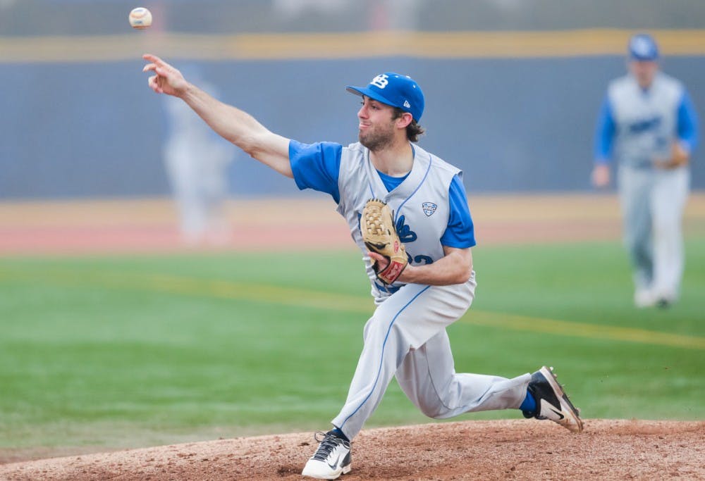 <p>Bulls pitcher Brandon Bentley throws a pitch from the mound. The baseball team own a 7-14 record and 2-4 in the MAC with roughly 30 games to play in the remainder of the season.</p>