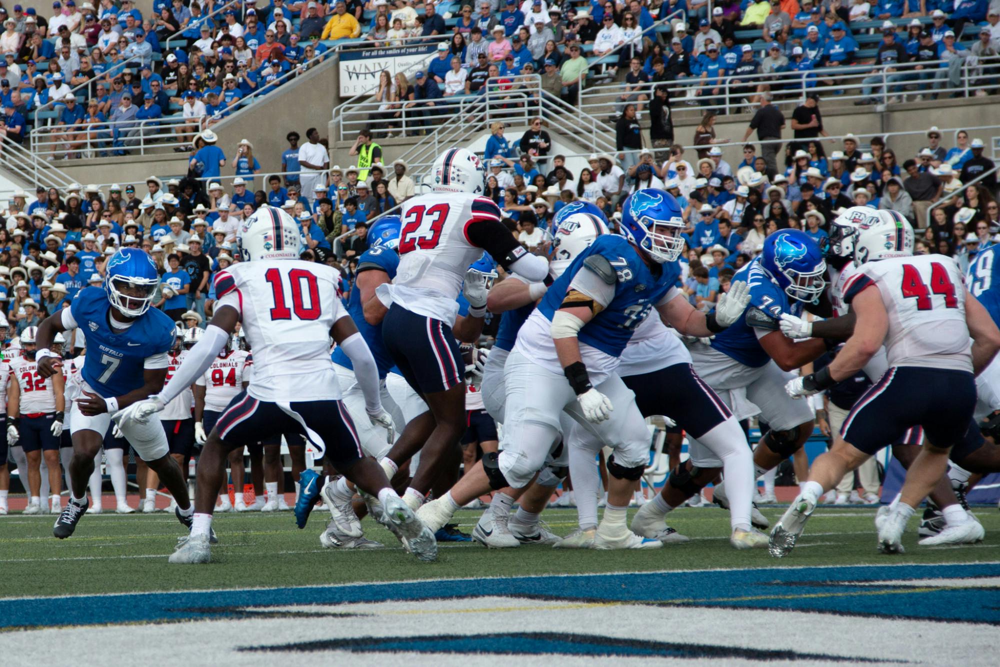Despite committing three turnovers, Buffalo controlled most of the game — even maintaining possession for nearly 40 minutes — and finished with 442 total yards and 27 first downs.