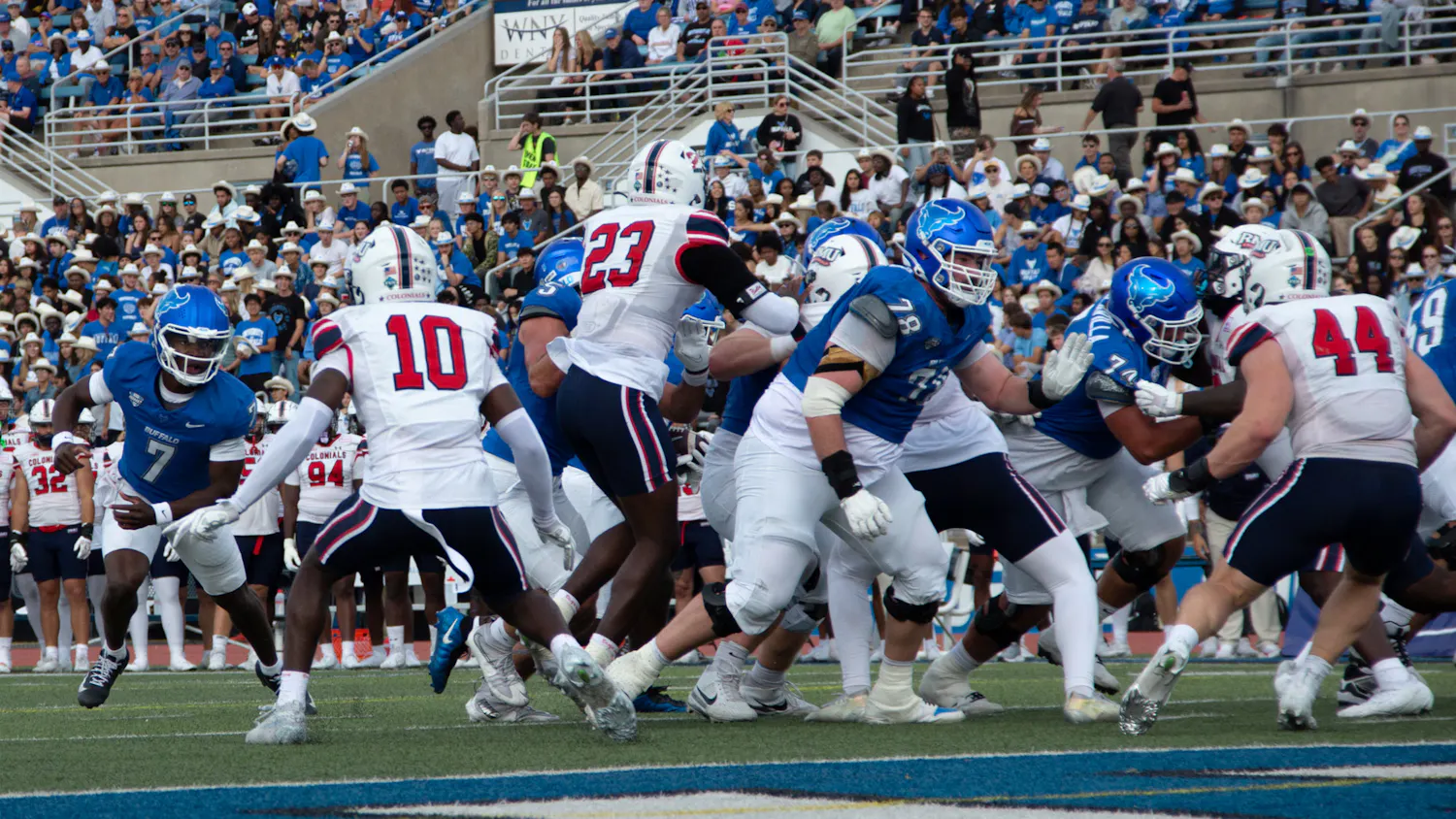 Despite committing three turnovers, Buffalo controlled most of the game — even maintaining possession for nearly 40 minutes — and finished with 442 total yards and 27 first downs.