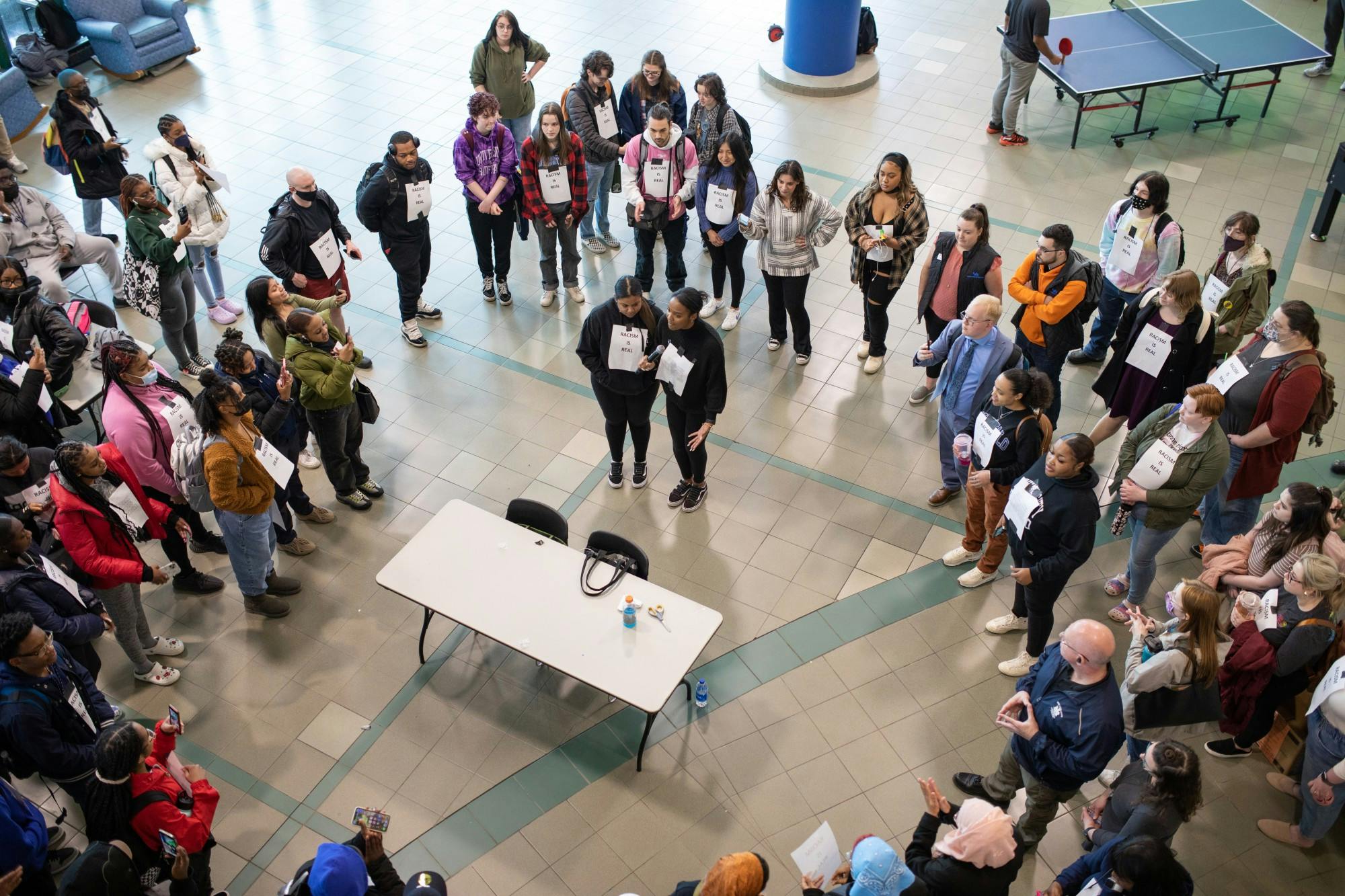 Protestors gather in SU last April to boycott Allen West's speech.