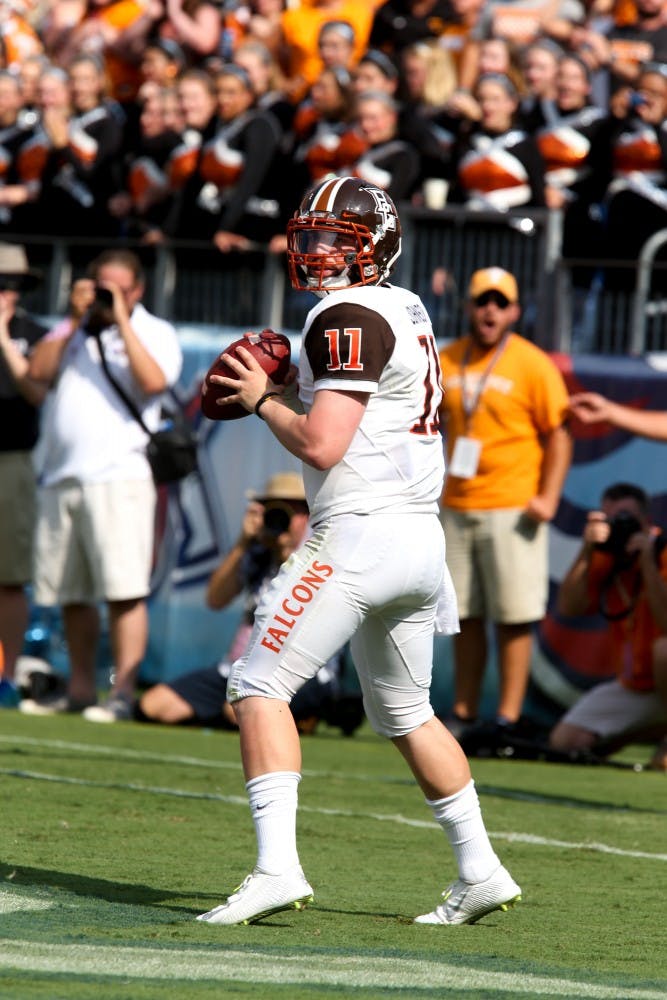 Senior quarterback Matt Johnson looks to complete the pass. Johnson leads the nation in passing yards with 1760.