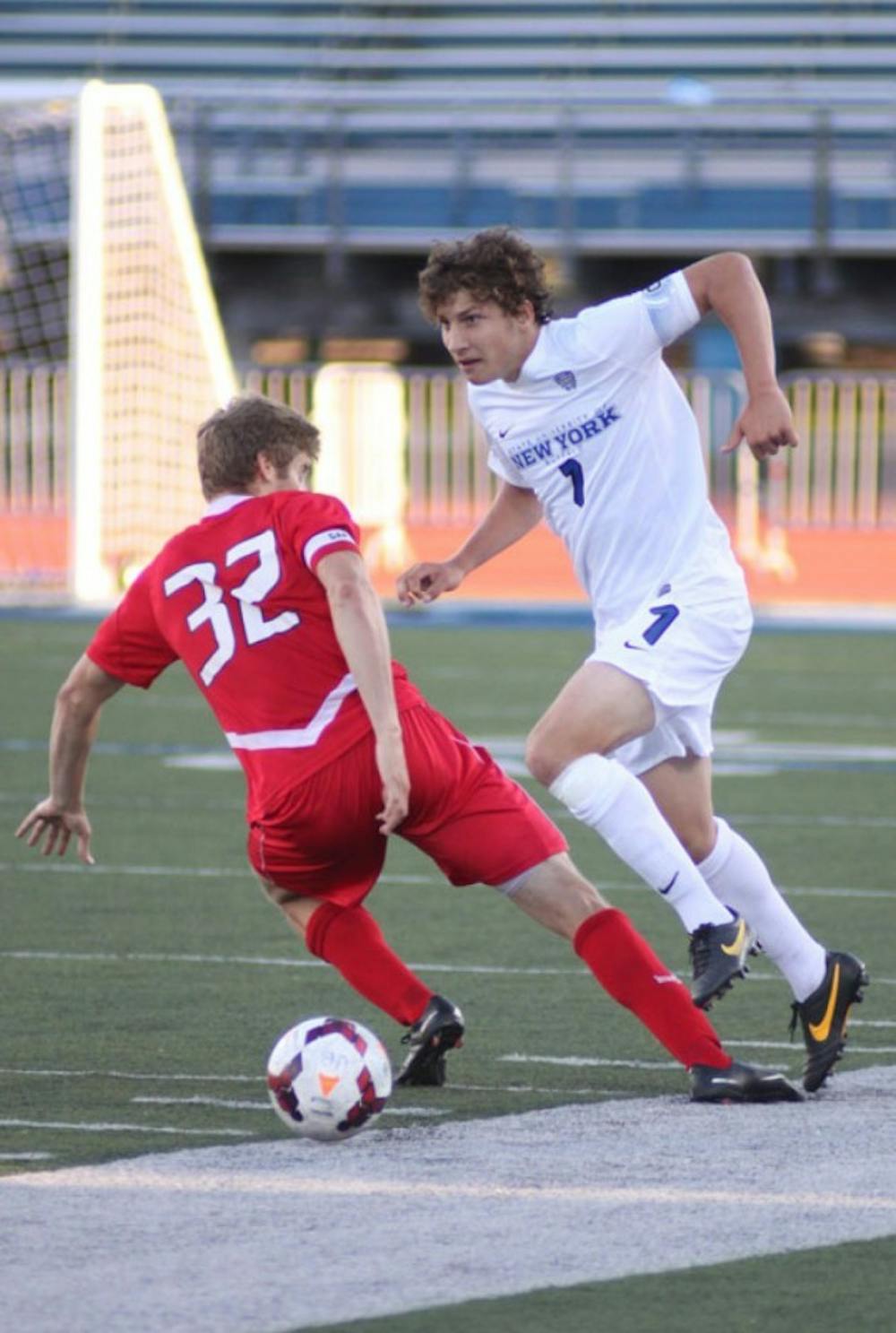 Sophomore midfielder Russell Cicerone scored the Bulls&rsquo; lone goal this weekend. Buffalo fell to Big 4 Rivals Niagara and Canisius.
Jeff Scott, The Spectrum