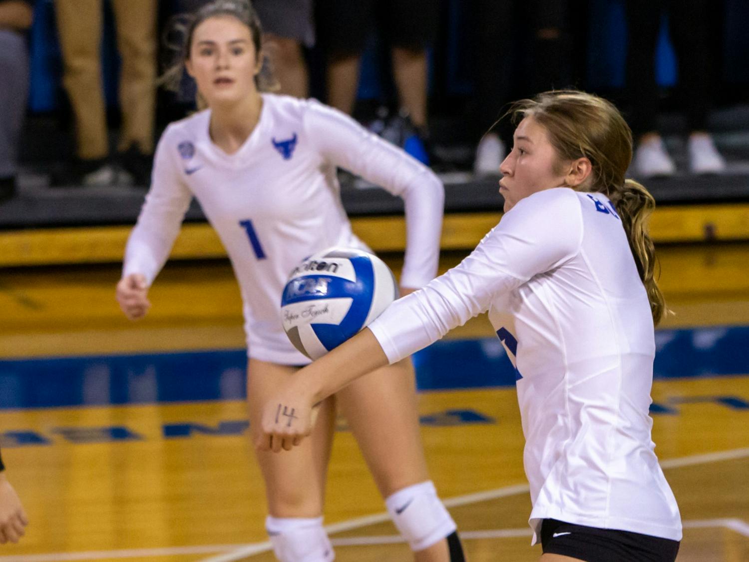 Sophomore outside hitter Stacia Gollogly during a recent match. UB has dropped four consecutive competitions.