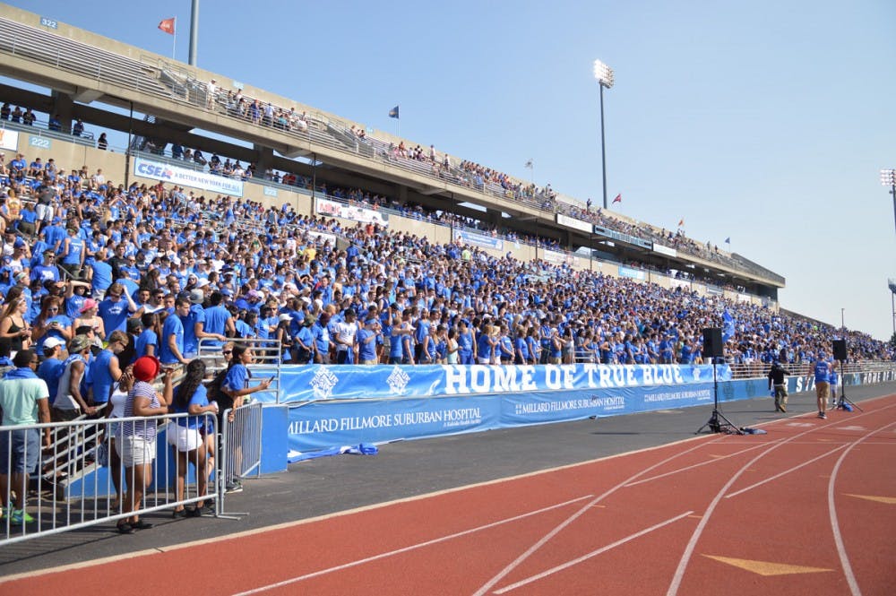 <p>At the start of last Saturday’s 51-14 victory over Albany, the bleachers were packed with UB students. Buffalo recorded a total of 20,872 - roughly 500 more fans than last year’s opening day numbers. But by half time, a majority of students had fled the beating sun for air conditioning.</p>