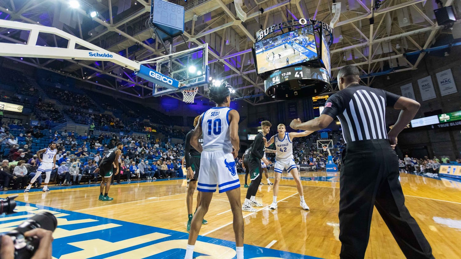 Senior guard Renaldo Segu threw the ball against the Eastern Michigan Eagles at Alumni Arena earlier this season.