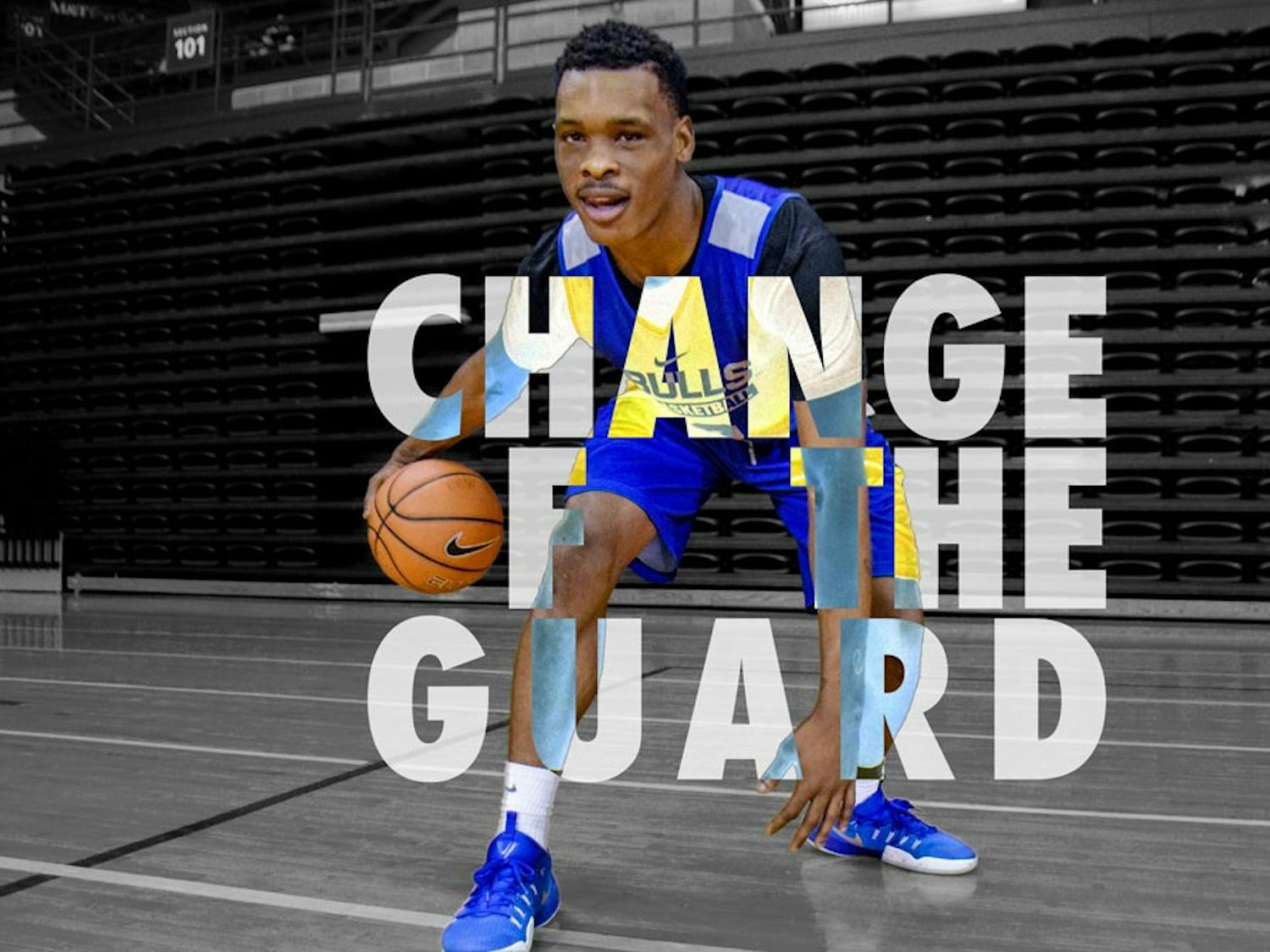 Freshman point guard Davonta Jordan dribbles the ball. Jordan will play big minutes at point guard for the Bulls this season.