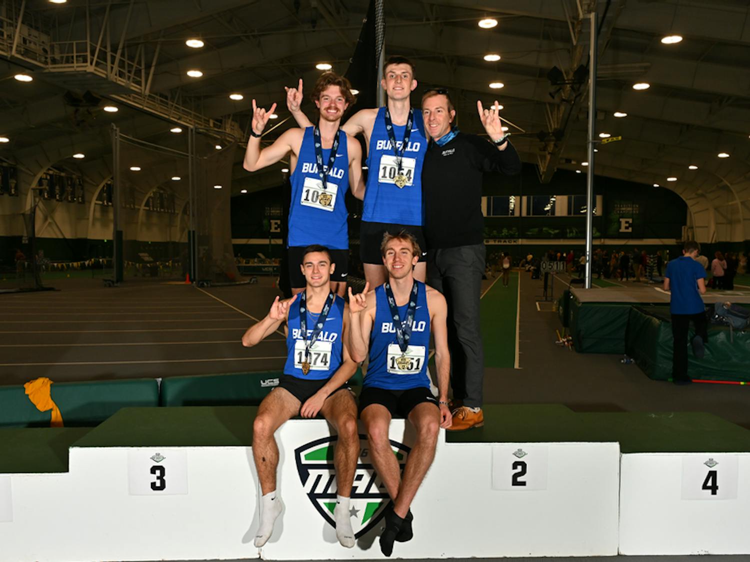 UB claimed first in the men’s 4000m DMR, narrowly edging out Kent State by two seconds with a time of 9:56.10.&nbsp;