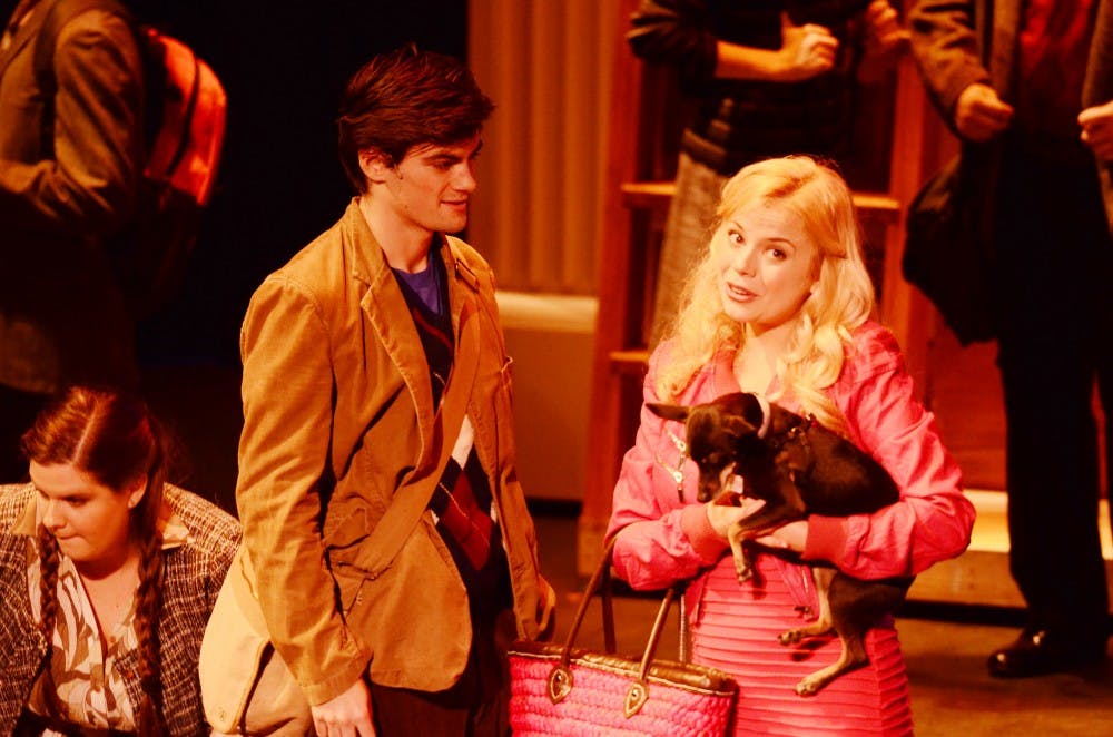 <p>Bailey Humiston (right) performs during a dress rehearsal for "Legally Blonde," which opens Thursday at the CFA.</p>