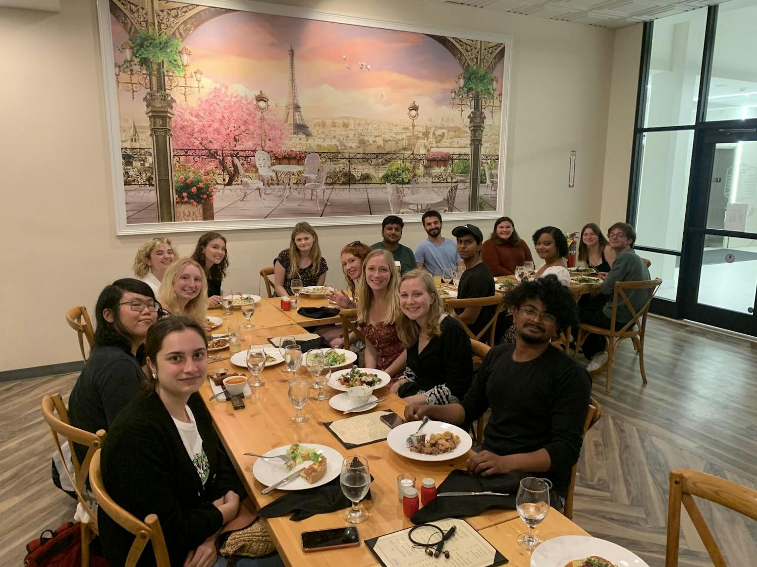 UB French Club members gather for dinner this semester at Mon Ami Restaurant.
