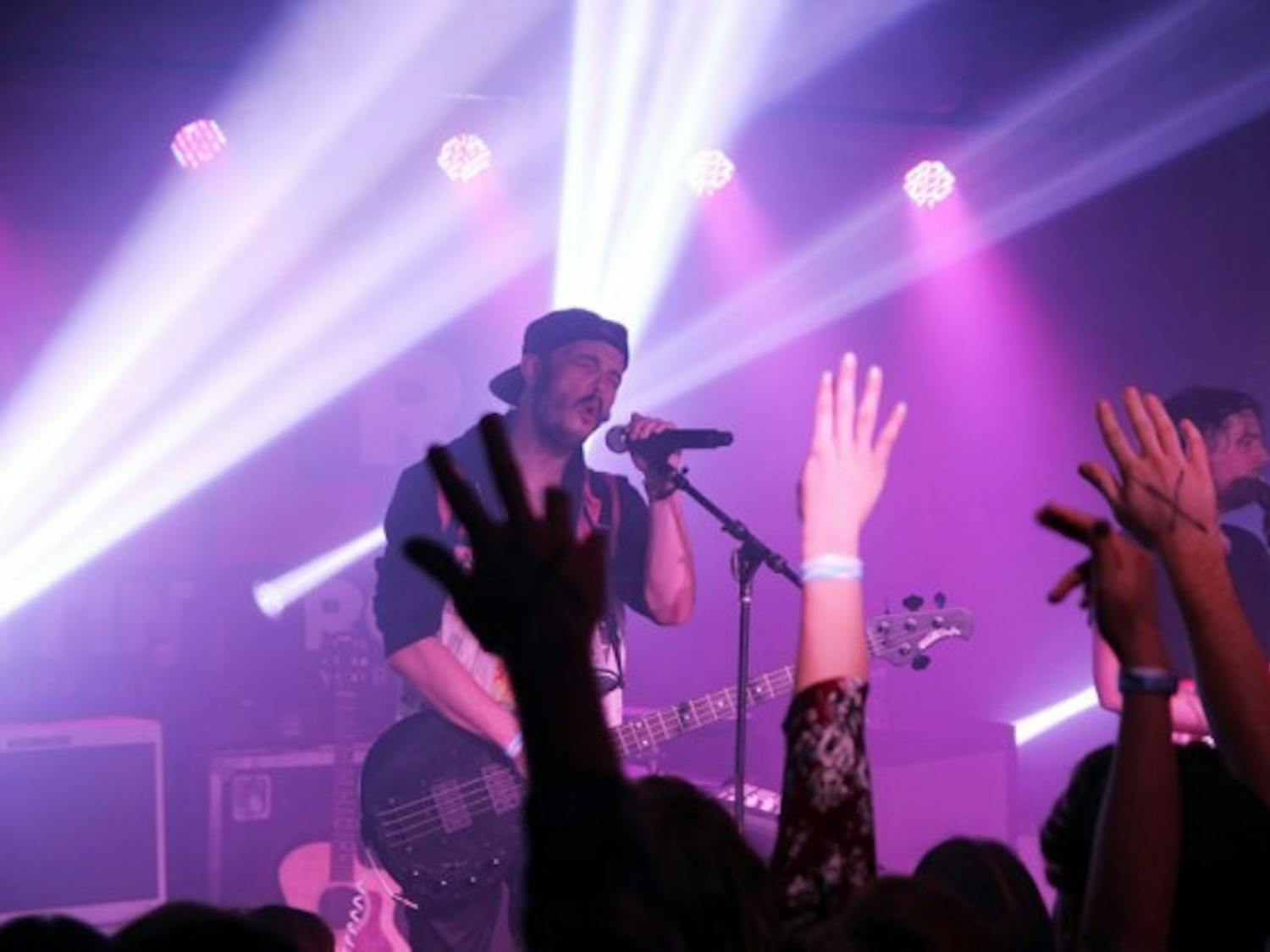 Jason Huber (left) and Jordan Kelley (right), the musical duo of Cherub, rocked the Waiting Room on Wednesday with their high-energy, electropop performance. Brian Windschitl, The Spectrum