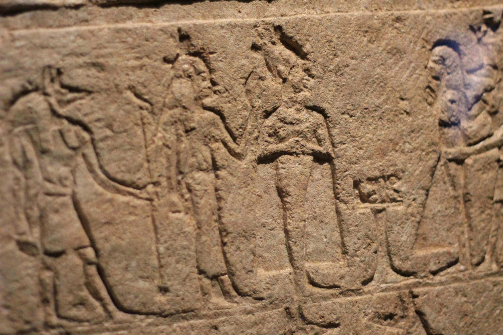 An example of the hieroglyphic carvings that often decorated the walls of Egyptian tombs.