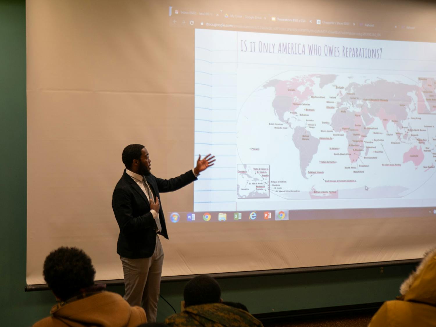BSU and CSA presented videos by Marianne Williamson and Dr. Umar Johnson speaking about reparations. The reparations discussion was held at Student Union on Thursday.