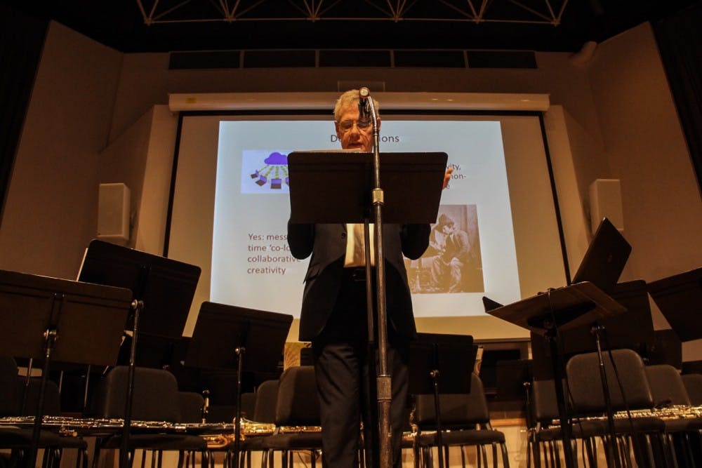 <p>Bill Bruford, former drummer of Yes and King Crimson, spoke at Baird Hall on Monday about his new book “Uncharted: Creativity and the Expert Drummer.”</p>