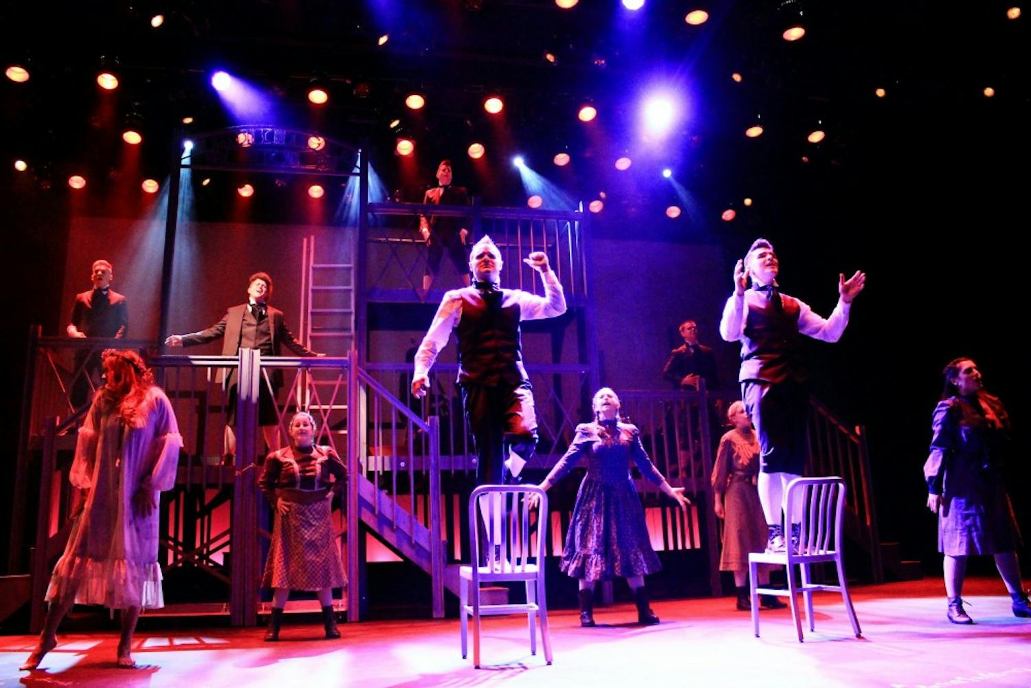 The cast of MusicalFare’s “Spring Awakening” performs “Totally F*cked” at Shea’s 710 Theatre. “Spring Awakening” is a controversial rock musical that explores teen sexuality in 19th century Germany.