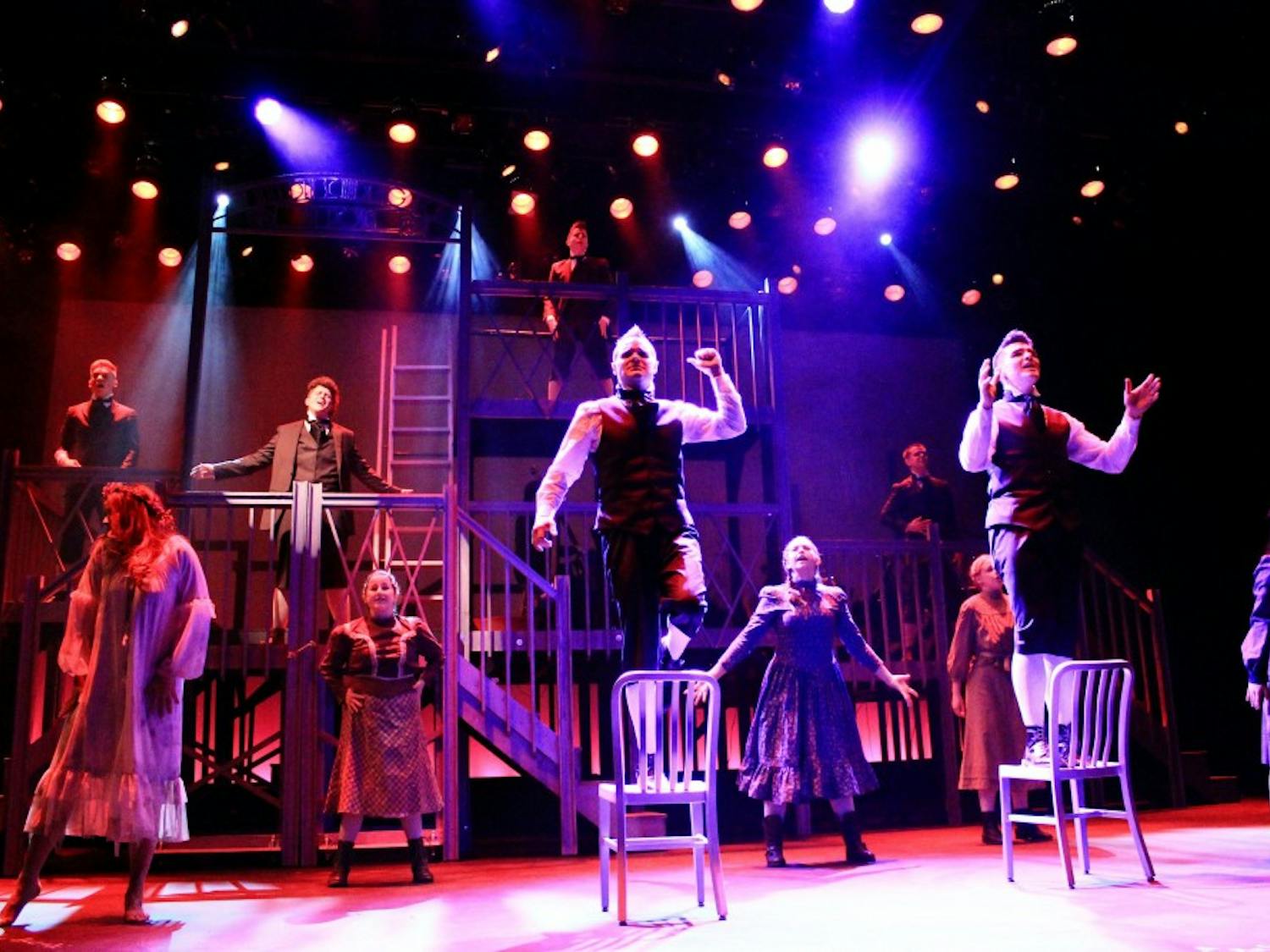 The cast of MusicalFare’s “Spring Awakening” performs “Totally F*cked” at Shea’s 710 Theatre. “Spring Awakening” is a controversial rock musical that explores teen sexuality in 19th century Germany.