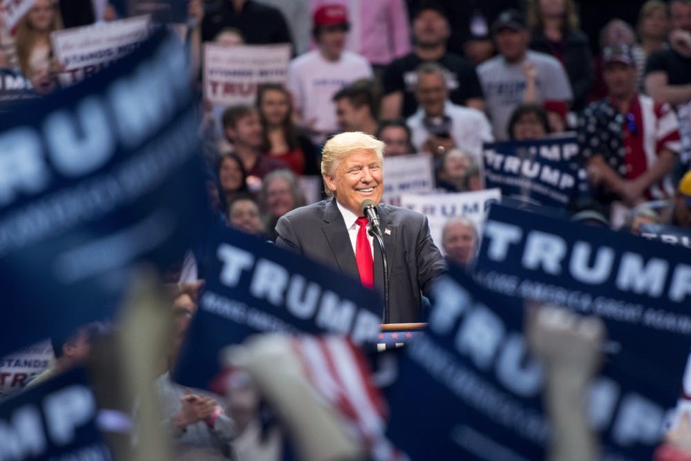 <p>Donald Trump speaks at Buffalo's First Niagara Center in April. UB students and faculty have mixed feelings regarding his presidency.&nbsp;</p>