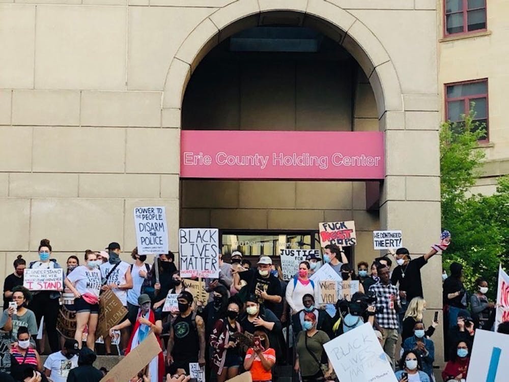 Protestors gather outside of the Erie County Holding Center for a BLM protest on June 6. Protestors then marched to Niagara Square.