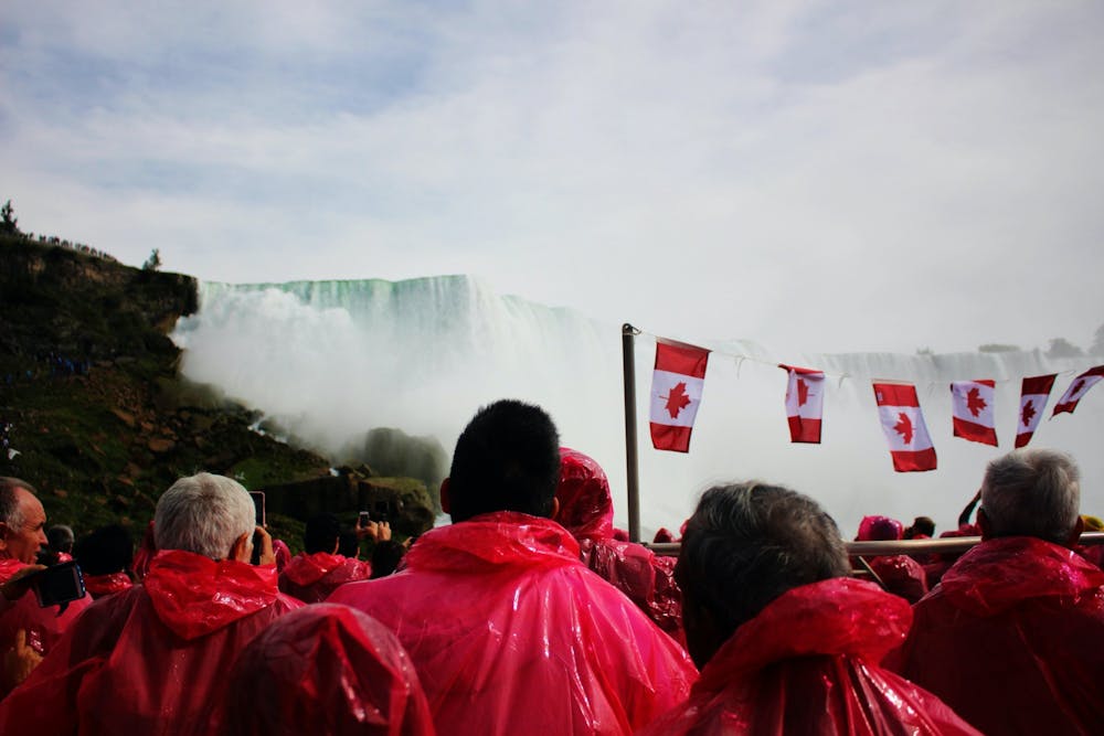 Niagara Falls visitors enjoy a view of the falls in October 2020.