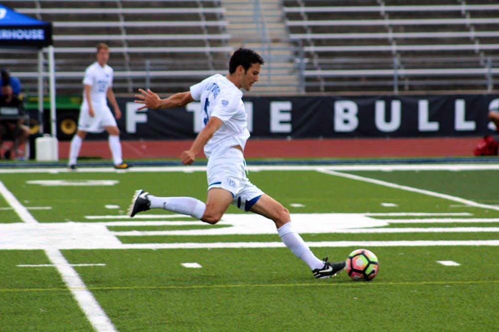 <p>Junior Fox Slotemaker at UB stadium against Stony Brook Friday morning. The Bulls defeated Stony Brook 3-0.</p>