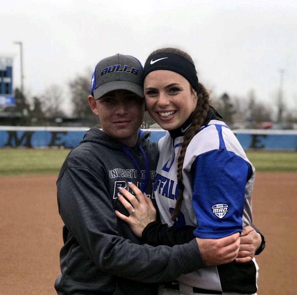 <p>Billy Kerner proposed to senior infielder Nicolette Jacobs on April 3. Jacobs said yes. The engagement, which happened at Nan Harvey Field, was seen over 7,500 times on Twitter.</p>