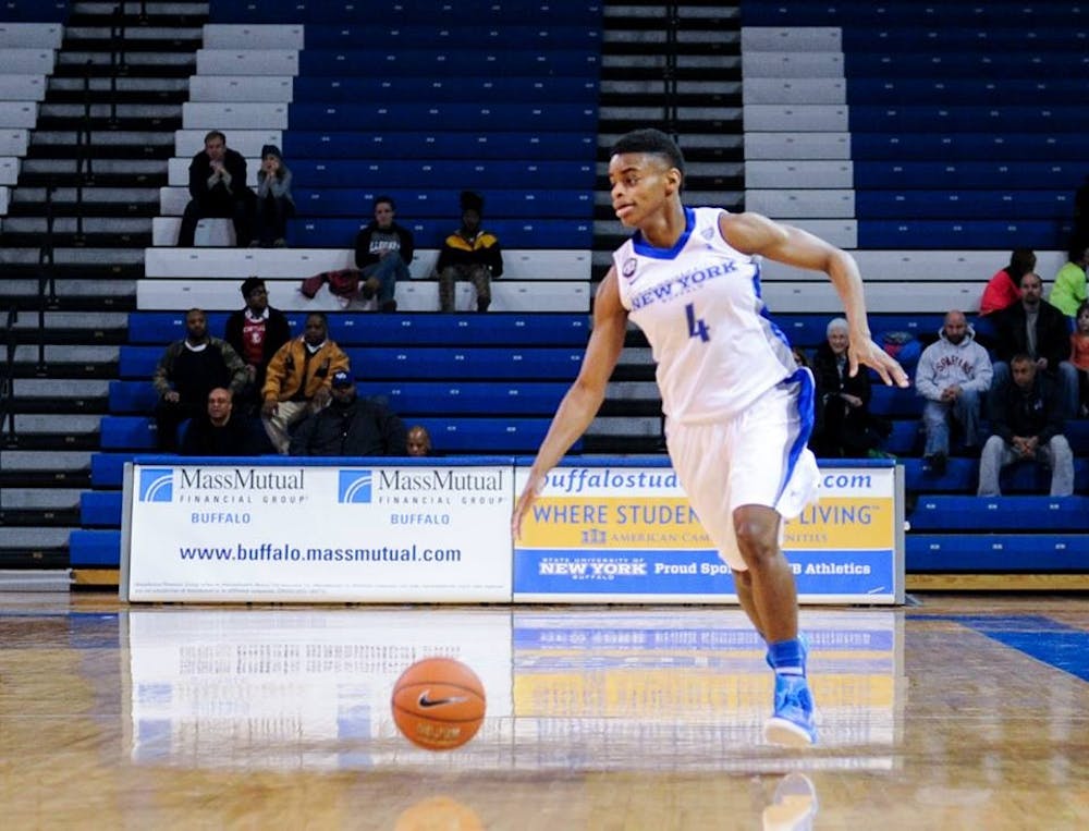 <p>Sophomore guard Joanna Smith dribbles up the court. On Saturday, Smith scored 15 points in a 68-58 victory over Kent State.</p>