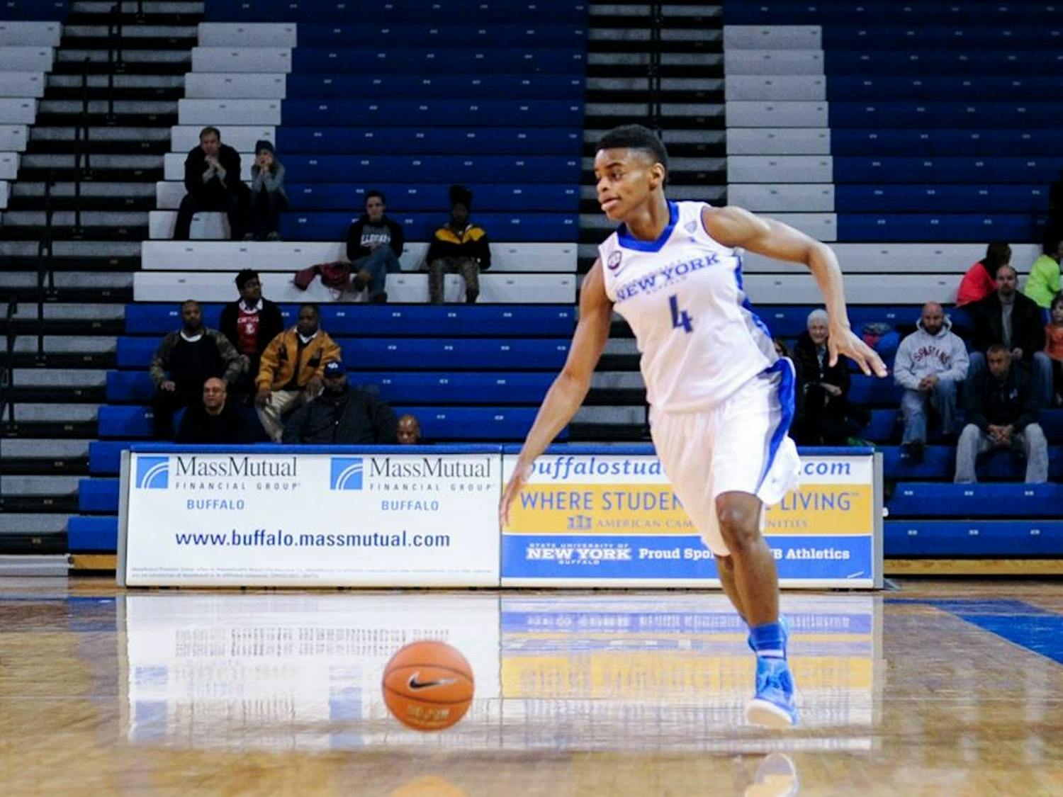 Sophomore guard Joanna Smith dribbles up the court. On Saturday, Smith scored 15 points in a 68-58 victory over Kent State.