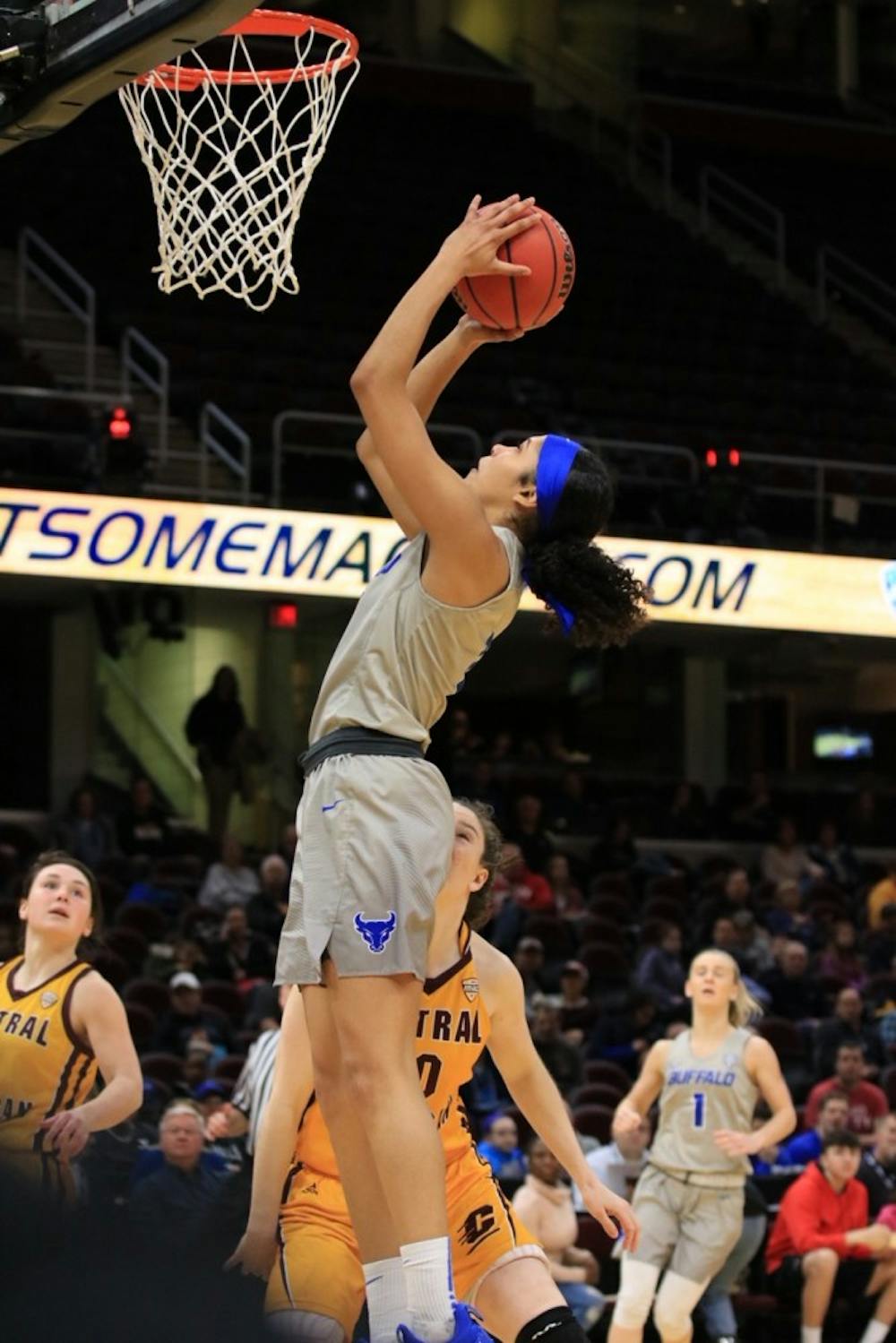 <p>Sophomore forward Summer Hemphill goes for the layup in the crowded paint. Hemphill will look to start next season as the Bulls make adjustments after the departure of five seniors and the addition of six new players.</p>