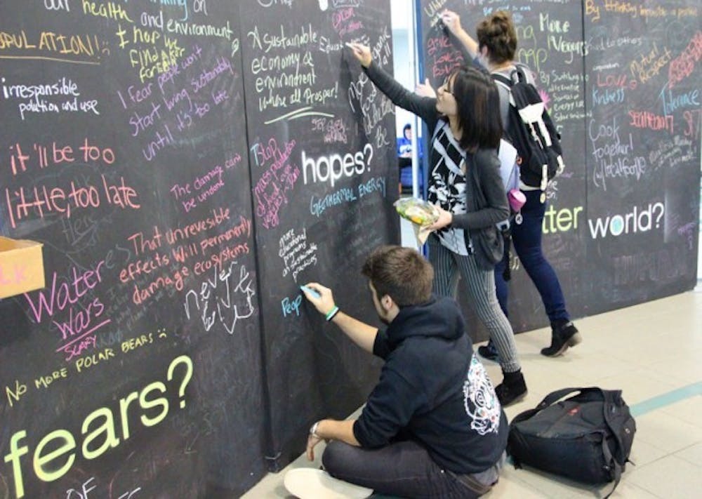 Last week, UB held its first Sustainability Week with green initiatives, like a petition to ban styrofoam in The Commons, and a pop-up chalkboard in the Student Union that allowed students to create conversation about sustainability.&nbsp;Emily Li, The Spectrum