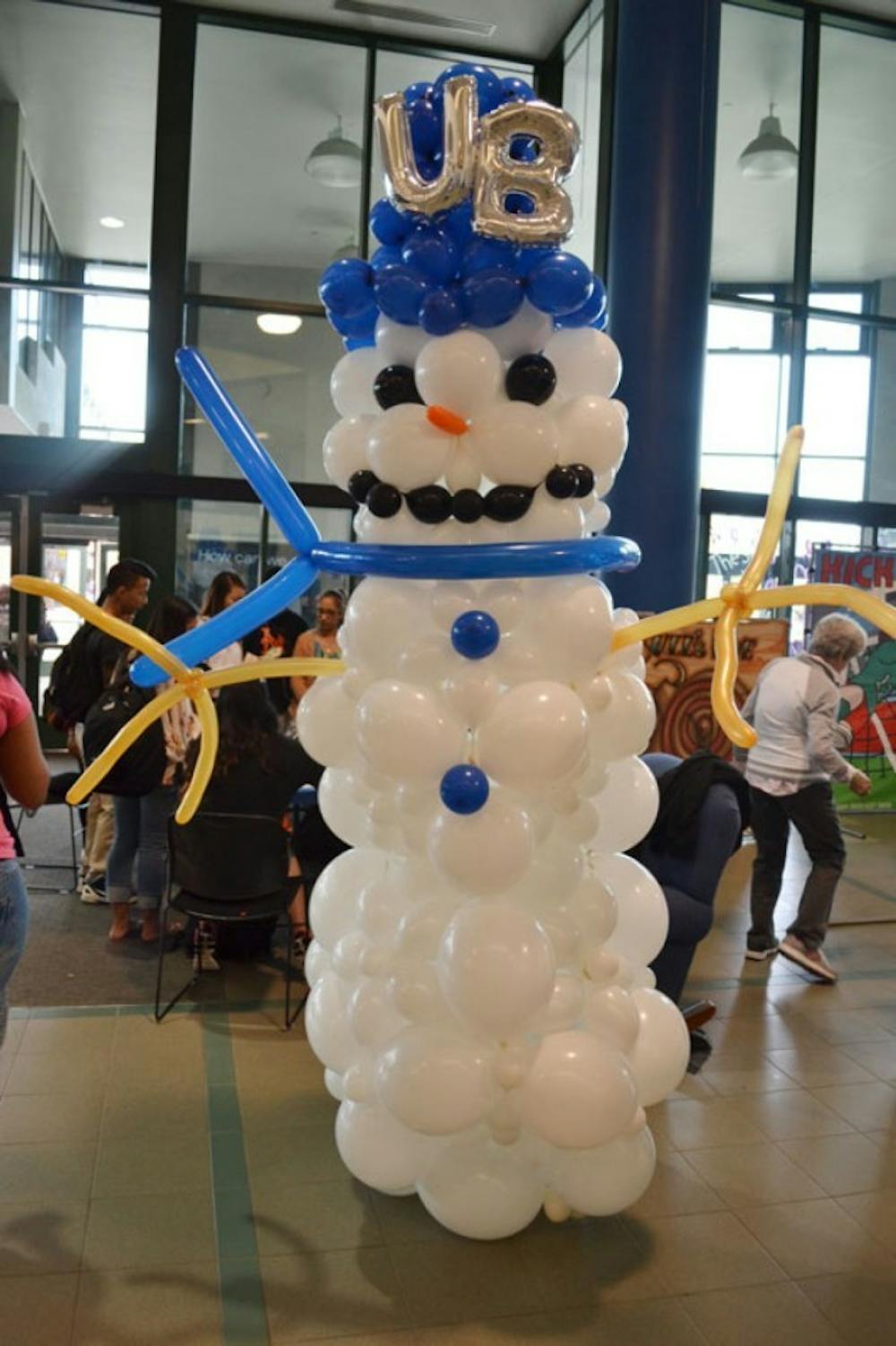 UB This Winter consists of multiple programs held over the winter session,
which includes classes, study abroad, volunteering and field trips. This past
Tuesday, UB This Winter held a carnival to kickstart their programs,
featuring an eight-foot snowman and snow cones for students.
Lily Weisberg, The Spectrum 