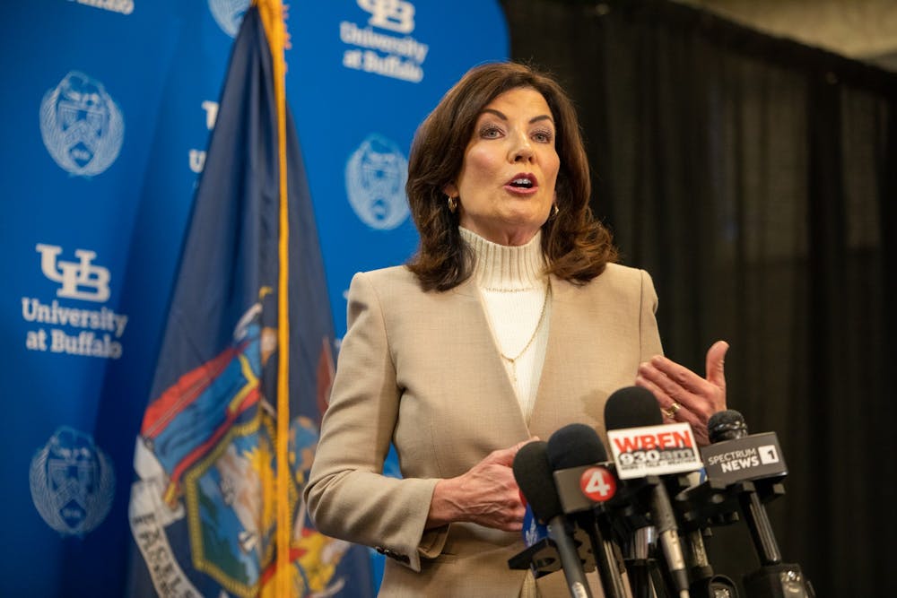 Gov. Kathy Hochul delivered a speech at the Center for Tomorrow Monday, announcing her 2024 budget proposal.