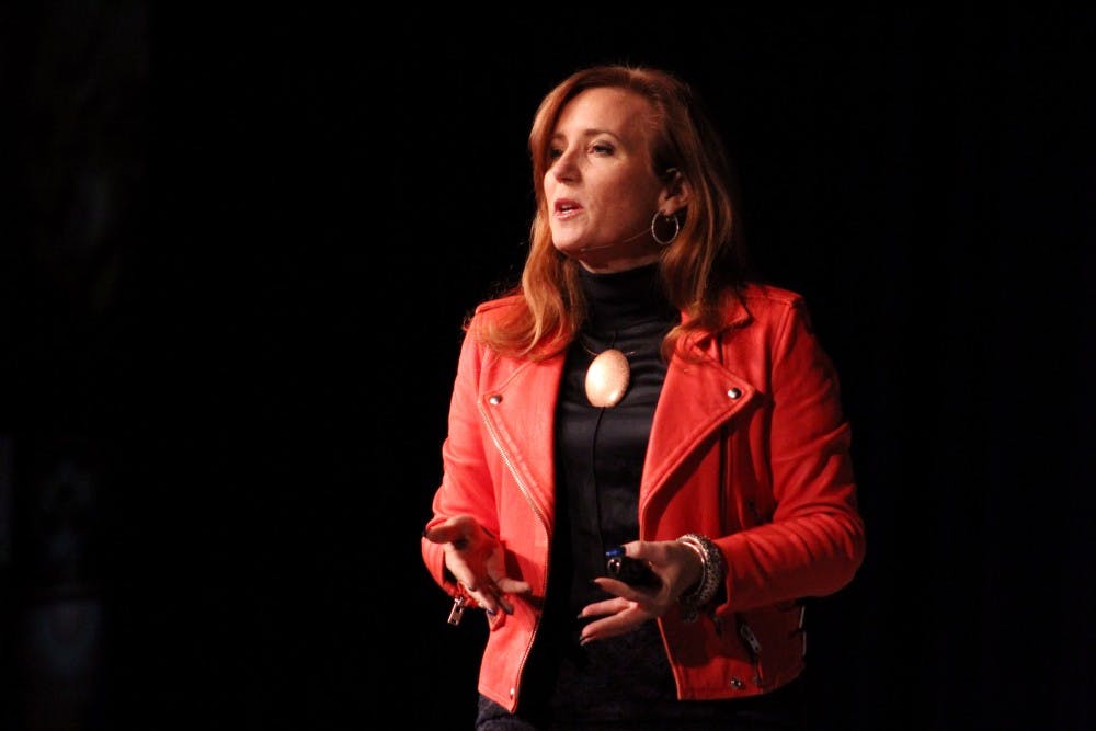 <p>Theresa Payton spoke in Alumni Arena Wednesday evening as part of the Distinguished Speakers Series. Payton is a former Chief Information Officer for President George W. Bush and is a leading cybersecurity expert.</p>