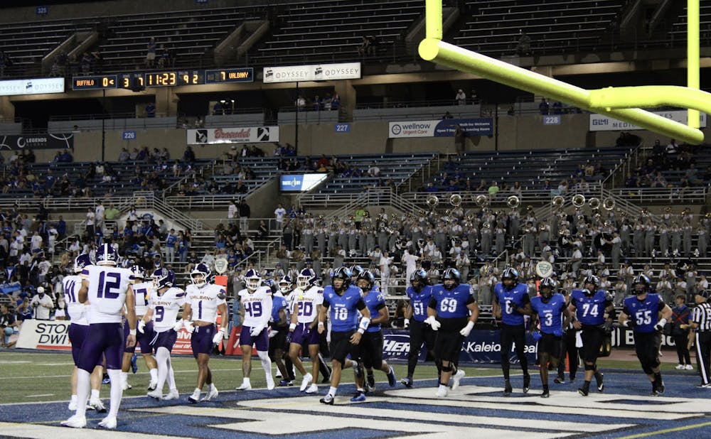 Nearly three hours late to take the field due to severe lightning and thunderstorms, the Bulls (1-0, 0-0 MAC) struck its first win of the season in the game’s final seconds; defeating University of Albany Great Danes in 21-17 Thursday night.
