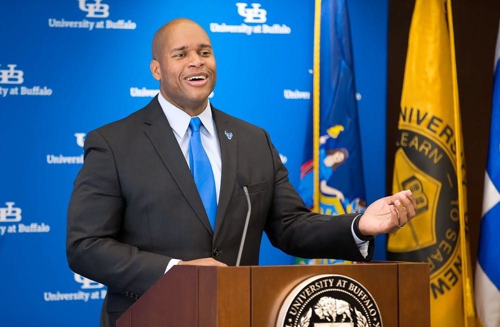 Mark Alnutt speaks at a press conference in 2018. Alnutt spoke with The Spectrum Monday about dealing with COVID-19 and helping the program. 