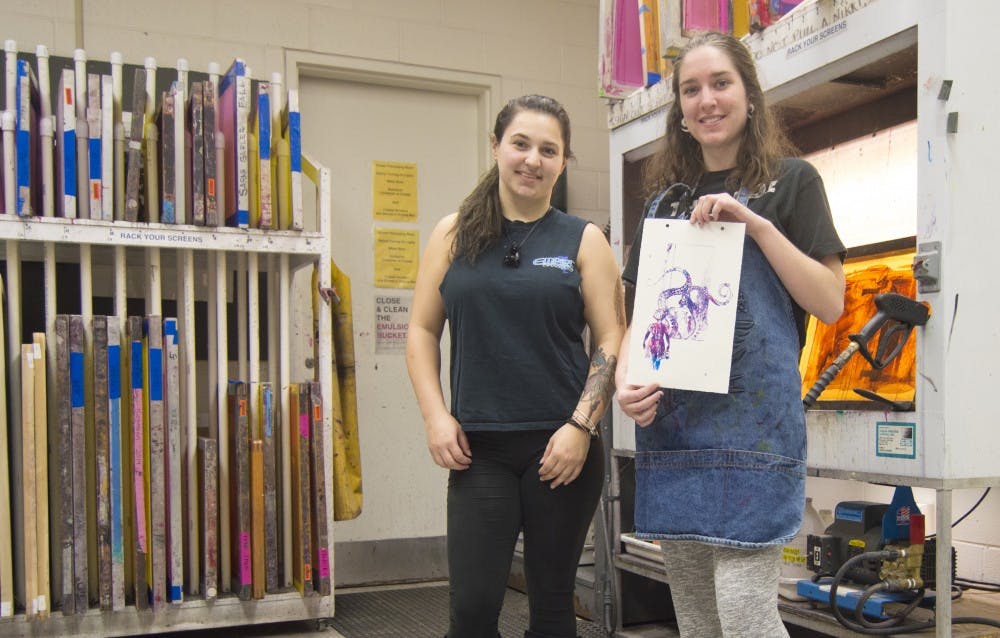 <p>Annive Farrand, a junior studio art major, and&nbsp;Sierra Thurston, a senior graphic design major, are working on their final art projects for the semester.&nbsp;</p>