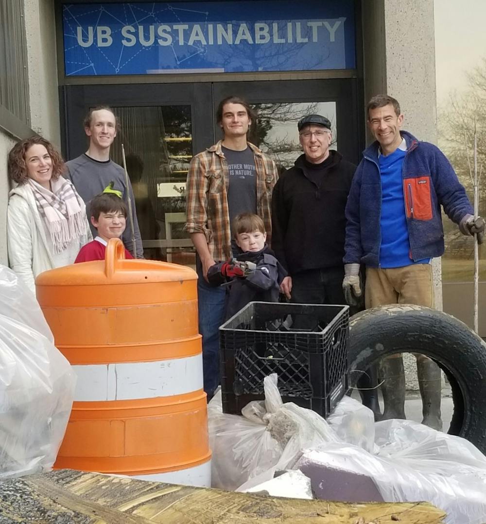 <p>UB Sustainability organized a clean-up of Bizer Creek on Thursday, where volunteers cleaned roughly 500 pounds of garbage from the creek.</p>