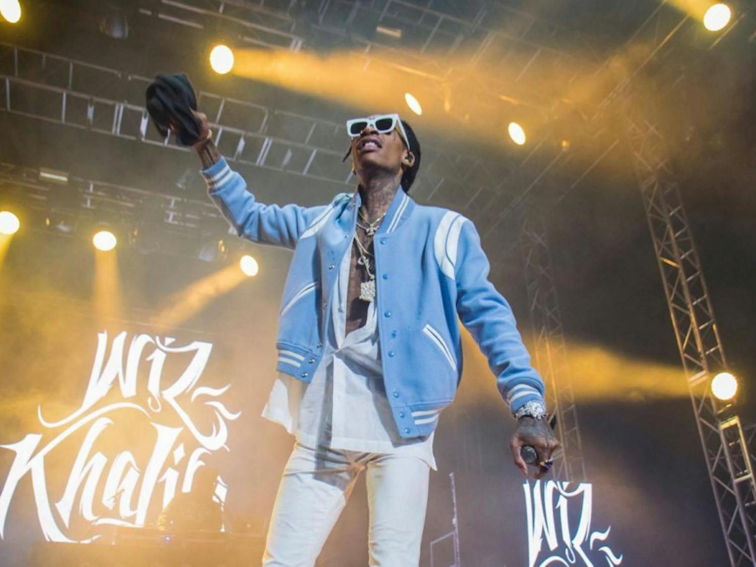 Wiz Khalifa performs in Alumni Arena Friday night for this year's Spring Fest.&nbsp;Khalifa catered to fans old and new by playing a generous mix of his material.