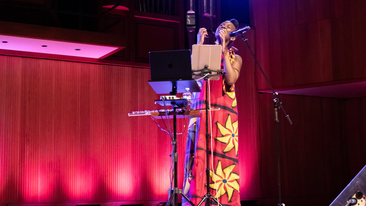 Nathalie Joachim, a Grammy-nominated Haitian-American composer, flutist and vocalist, performed in Lippes Concert Hall on Saturday.&nbsp;