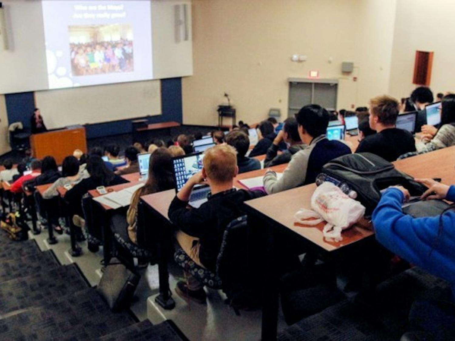 Kaitlin Ahern, a third year Ph.D. student of anthropology and TA for world civilizations, teaches a class in Knox 104. World civilizations is one of the general education requirements that would be affected under a new proposal to revamp UB's general education program. Yusong Shi, The Spectrum