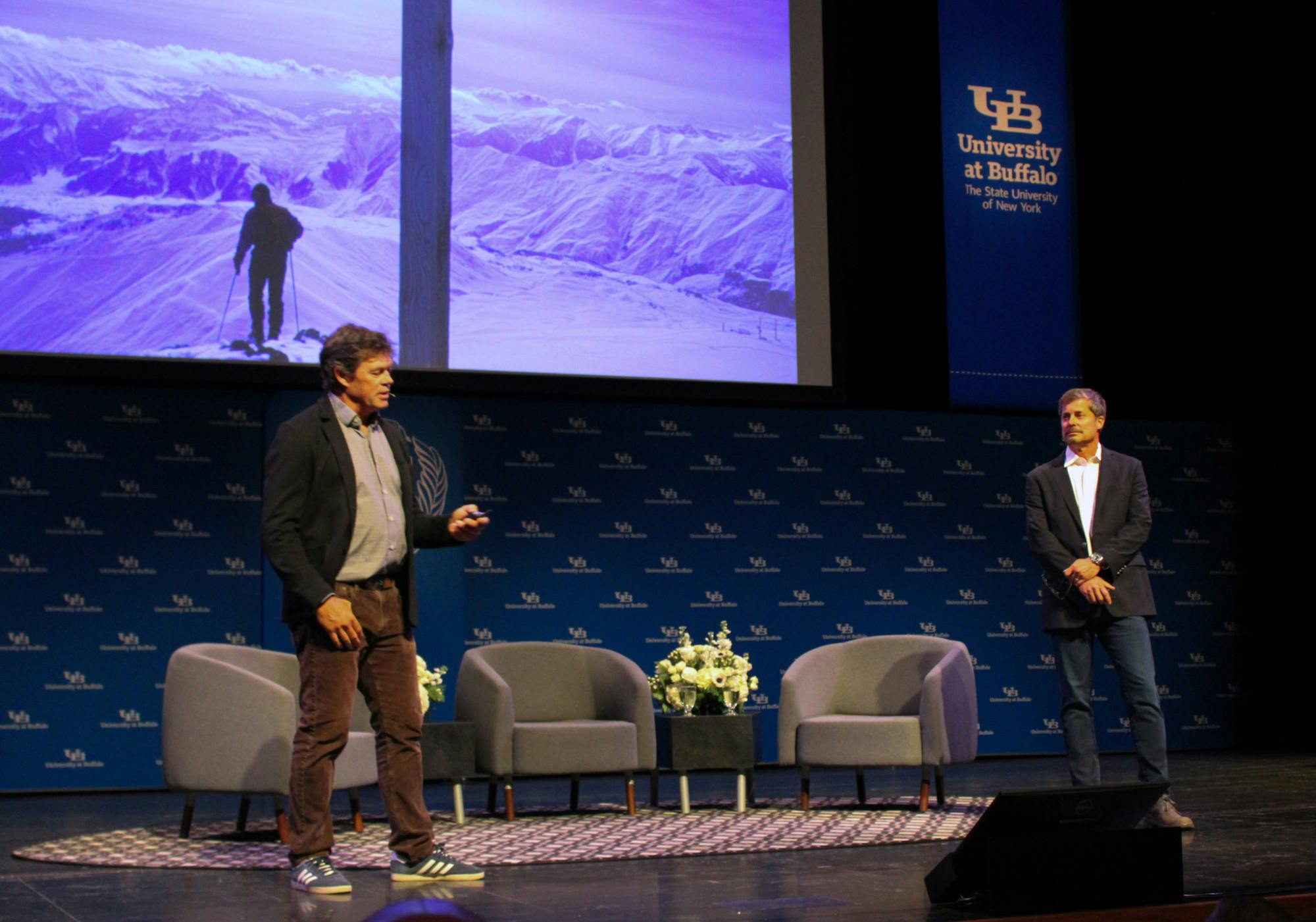 Award-winning nature journalists Pete McBride and Kevin Fedarko at UB’s 2025-26 Distinguished Speaker series