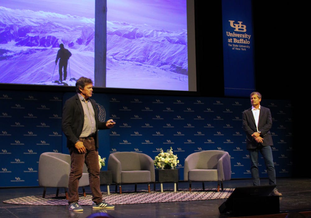 Award-winning nature journalists Pete McBride and Kevin Fedarko at UB’s 2025-26 Distinguished Speaker series
