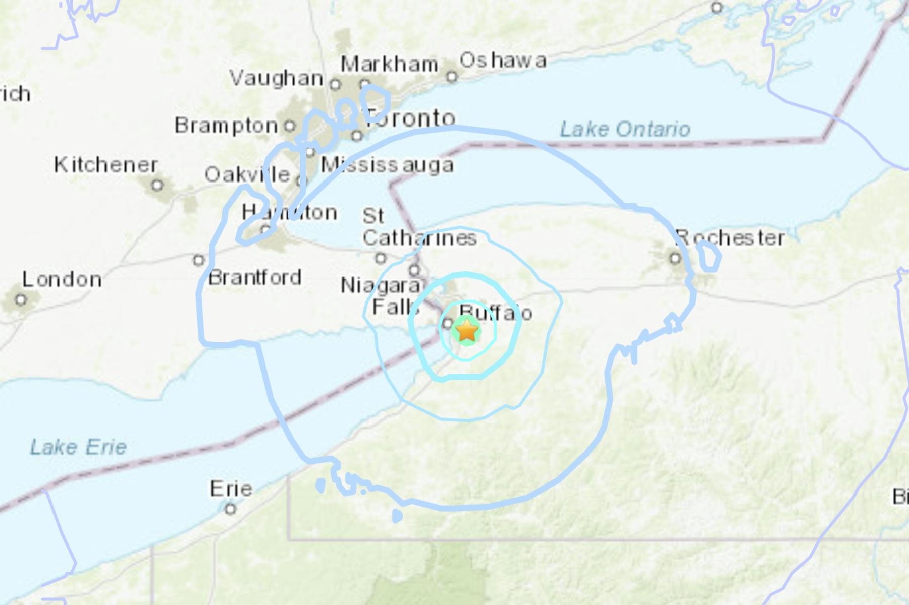 USGS map displaying the areas affected by the 3.8 magnitude earthquake.