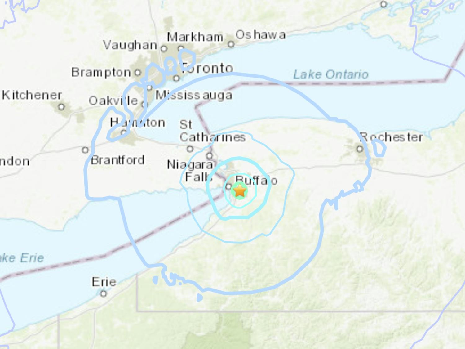 USGS map displaying the areas affected by the 3.8 magnitude earthquake.