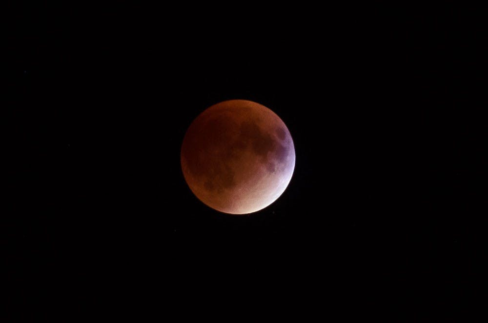 <p>The 'super blood moon' as it was seen from UB's North Campus Sunday night. The occurrence received a lot of attention from the media, as well as UB students.</p>