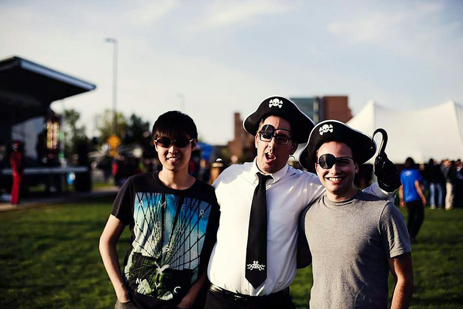 UB Pastafarians’ e-board members Douglas Hsu, Todd Fiore and Jonathan Sessler dressed as pirates, the traditional clothing of Pastafarians. The club was started as a way of discussing satirical and scientific topics.