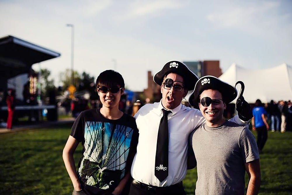 <p>UB Pastafarians’ e-board members Douglas Hsu, Todd Fiore and Jonathan Sessler dressed as pirates, the traditional clothing of Pastafarians. The club was started as a way of discussing satirical and scientific topics.</p>