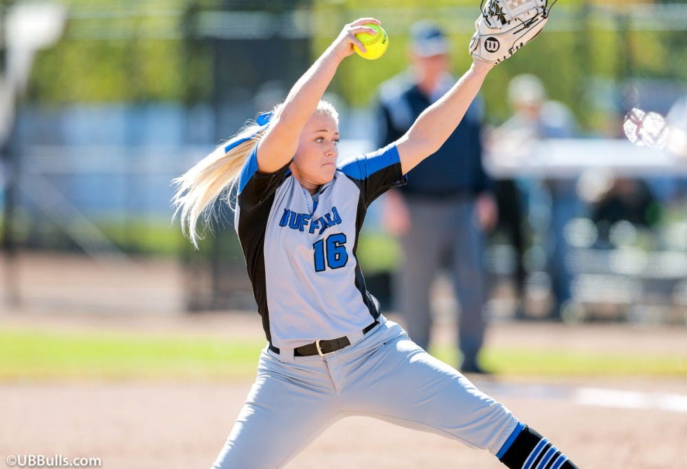 <p>Junior pitcher Ally Power winds up for the pitch. The Bulls will play five games in the EMU invitational this weekend.</p>