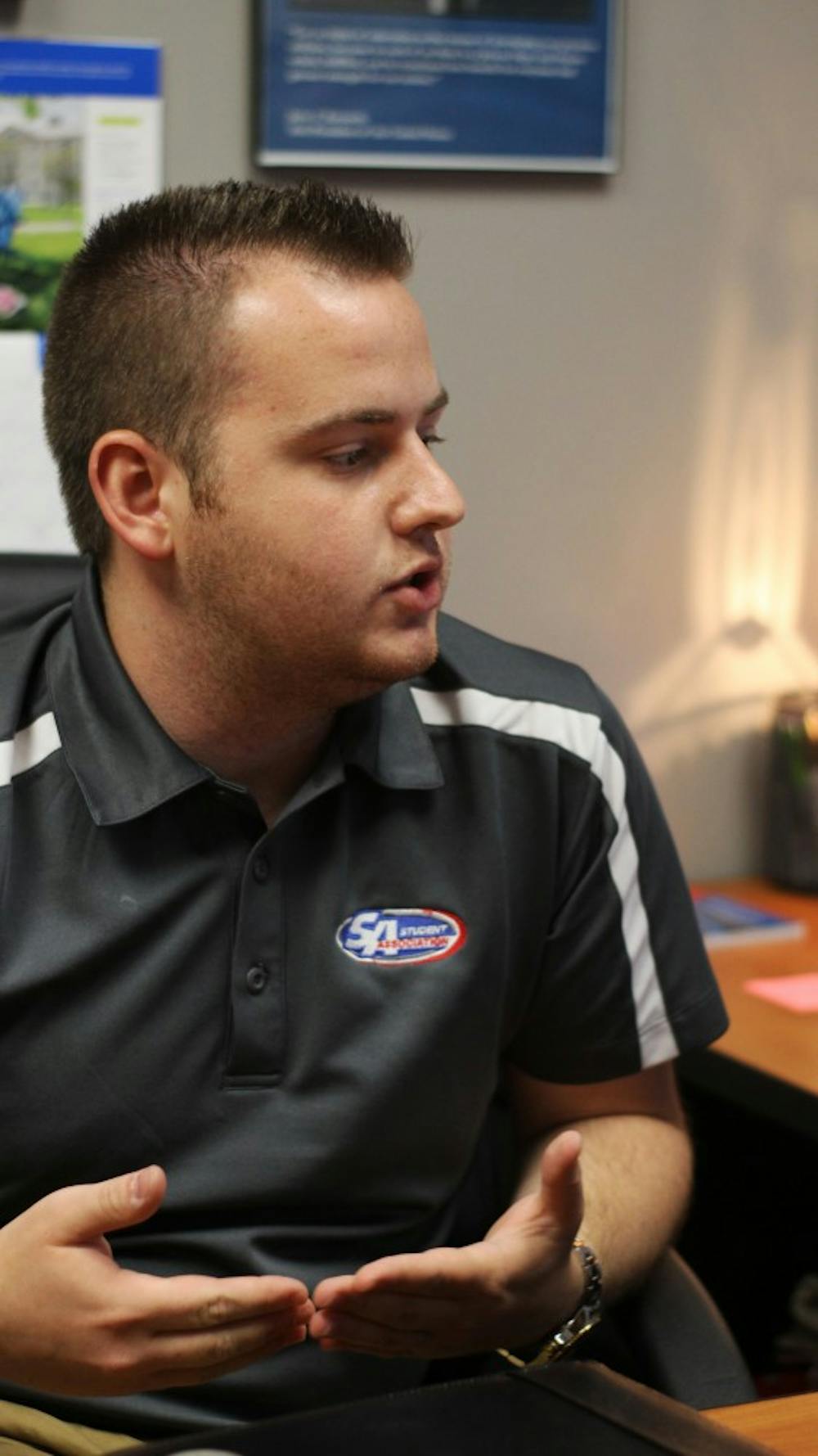 <p>SA President Gunnar Haberl speaks about the mandatory student activity fee in his office.&nbsp;Students will vote to increase the fee to $109 during the Referendum Vote later this month.&nbsp;</p>