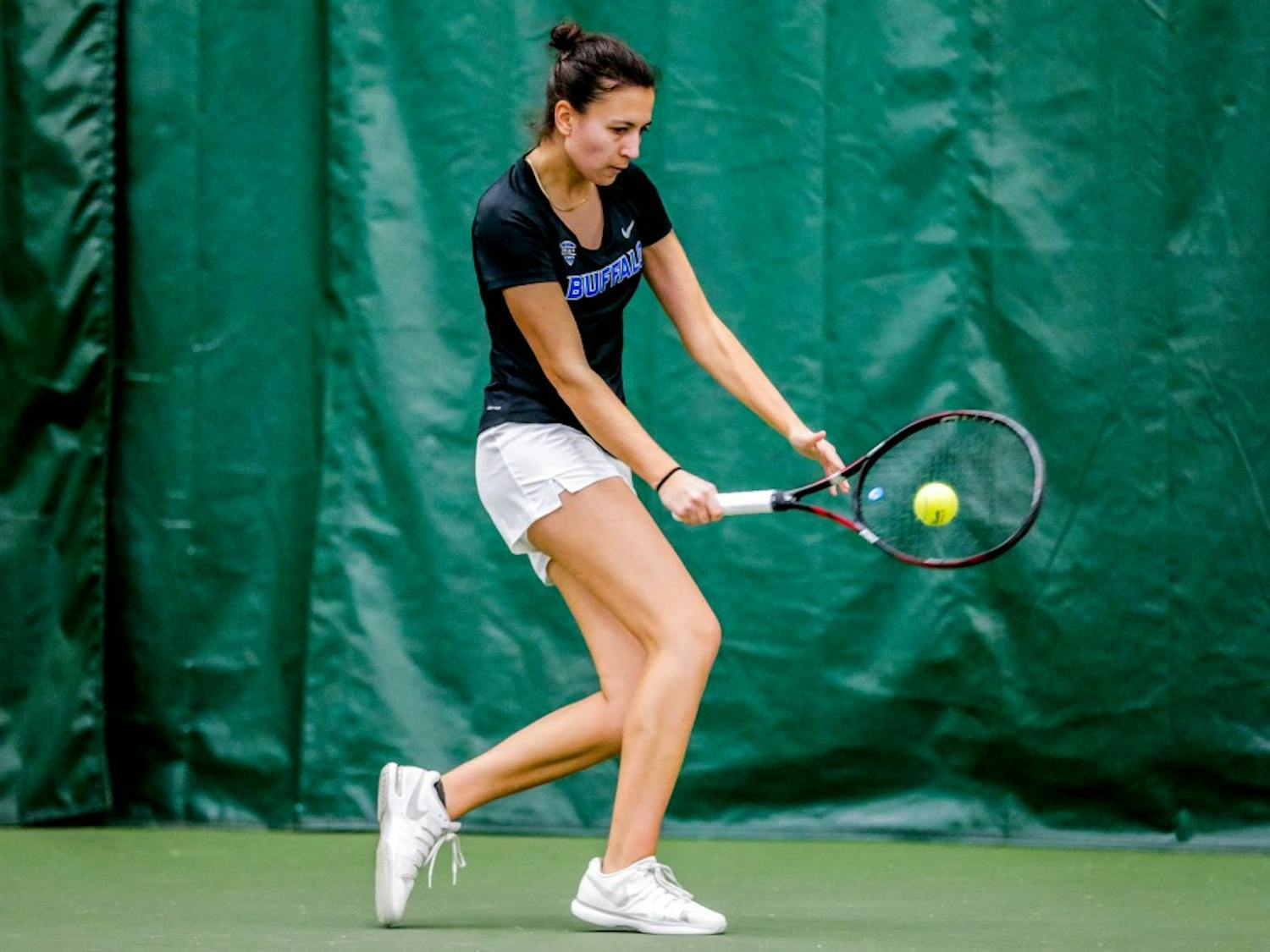 Senior Tanja Stojanovska gets ready to back hand the ball. Stojanovska and the Bulls are currently looking to earn the program its first MAC season title. 