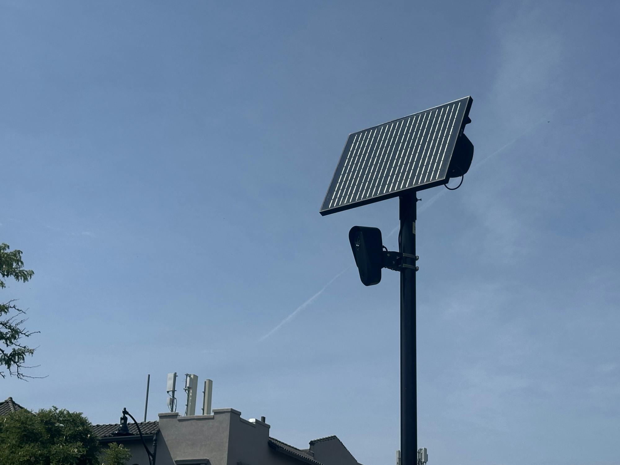 A photo of a Flock camera run by the Niagara Transportation Frontier Authority at a park-and-ride lot near University Station. 