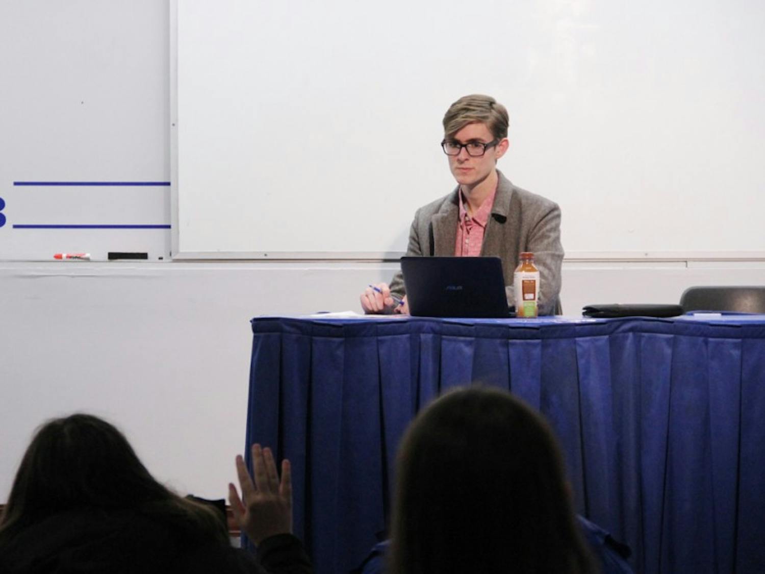 Student Association Assembly Speaker James Corra oversees an SA Assembly meeting on Feb. 24. 
